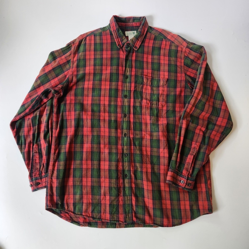 Vintage LL Bean Flannel Button Up Shirt XL Tall Red Green Plaid Cabincore Street